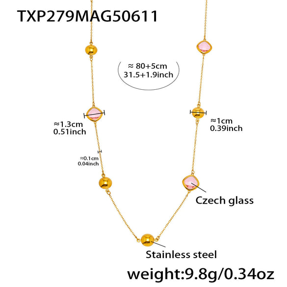 Wholesale Women's Long Necklace Czech Glass 316L Stainless Steel 316L Stainless Steel Geometric Electroplated Light Luxury Jewelry Accessories