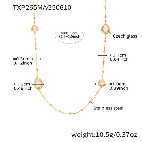 Wholesale Women's Long Necklace With Water Drop Triangle Shape Small Steel Beads And Czech Imported Glass Stainless Steel Double Layer Stacked Geometric Pattern Electroplated