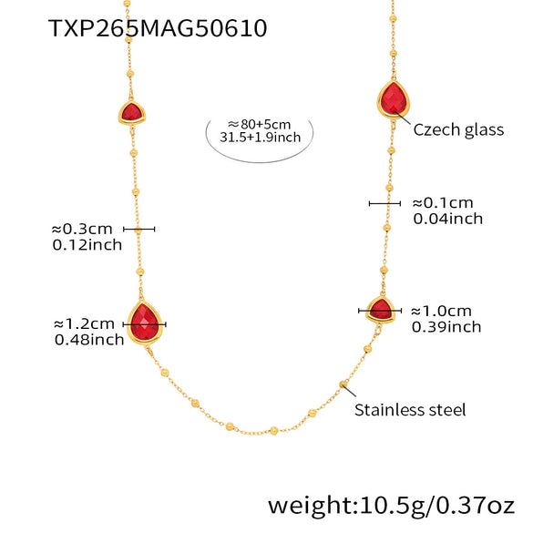 Wholesale Women's Long Necklace With Water Drop Triangle Shape Small Steel Beads And Czech Imported Glass Stainless Steel Double Layer Stacked Geometric Pattern Electroplated
