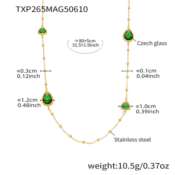 Wholesale Women's Long Necklace With Water Drop Triangle Shape Small Steel Beads And Czech Imported Glass Stainless Steel Double Layer Stacked Geometric Pattern Electroplated