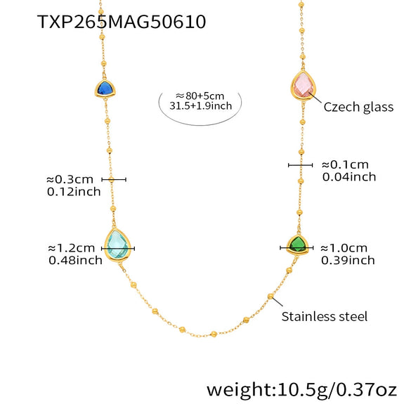 Wholesale Women's Long Necklace With Water Drop Triangle Shape Small Steel Beads And Czech Imported Glass Stainless Steel Double Layer Stacked Geometric Pattern Electroplated