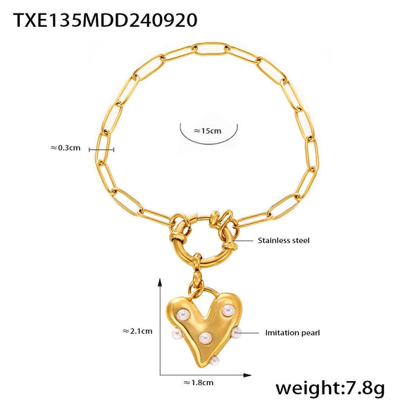 Wholesale Women's Love Imitation Pearl Jewelry Set 316L Stainless Steel Electroplated Heart Pattern Necklace Earrings Ring Bracelet