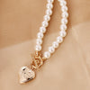 Wholesale Women's Love Letter Vintage Pearl Necklace Alloy Heart Pendant With Ball Chain Electroplated