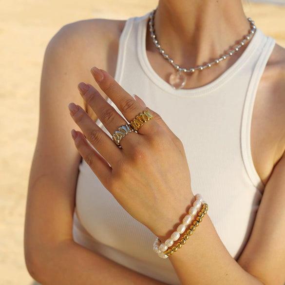 Wholesale Women's Love Ring Stainless Steel Geometric Style Electroplated Jewelry