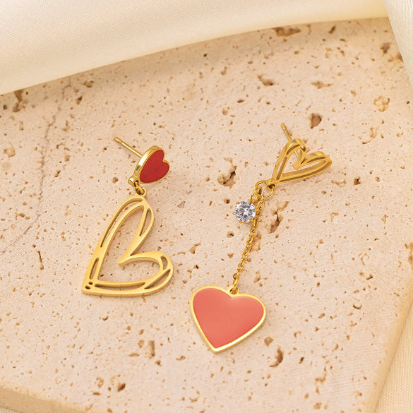 Wholesale Women's Love Series 18K Gold Plated Titanium Steel Heart Shaped Earrings With Electroplating