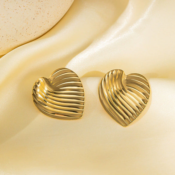 Wholesale Women's Love Series 18K Gold Plated Titanium Steel Heart Shaped Earrings With Electroplating