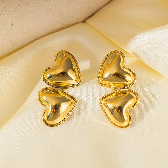 Wholesale Women's Love Series 18K Gold Plated Titanium Steel Heart Shaped Earrings With Electroplating