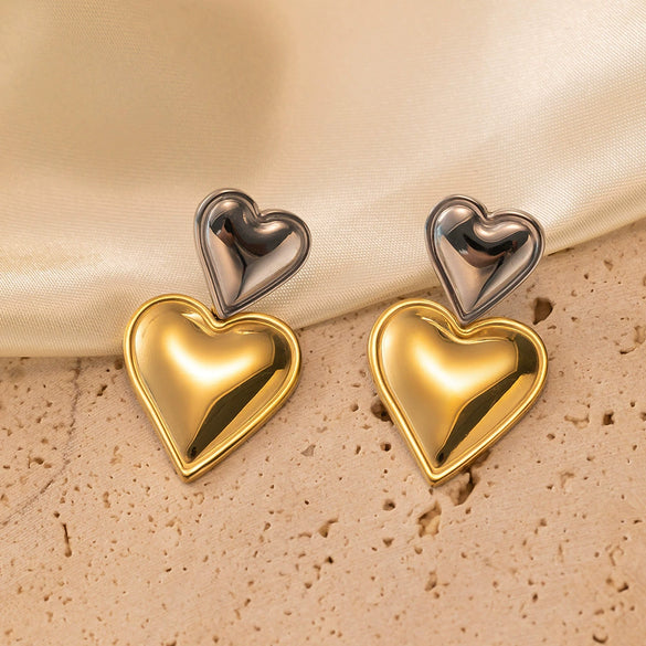 Wholesale Women's Love Series 18K Gold Plated Titanium Steel Heart Shaped Earrings With Electroplating