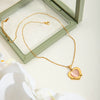 Wholesale Women's Love Shape Stainless Steel Electroplated Necklace With Pink Cat's Eye Stone