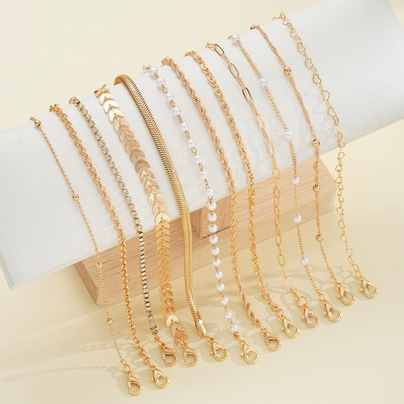 Wholesale Women's Love Twist Chain Bracelet Set With Imitation Pearls Heart Shape Pattern Electroplated Aircraft Chain