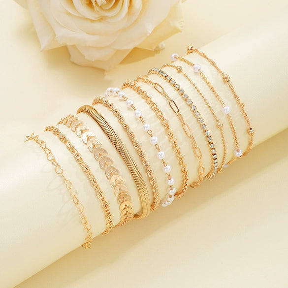 Wholesale Women's Love Twist Chain Bracelet Set With Imitation Pearls Heart Shape Pattern Electroplated Aircraft Chain