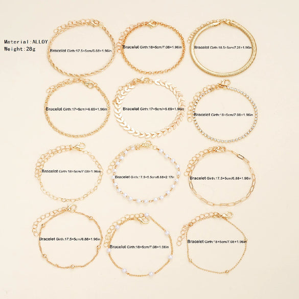 Wholesale Women's Love Twist Chain Bracelet Set With Imitation Pearls Heart Shape Pattern Electroplated Aircraft Chain