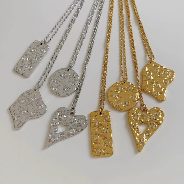 Wholesale Women's Love Water Drops Bell Round Geometric 316 Stainless Steel Pendant Necklace Earrings Suit With Electroplating