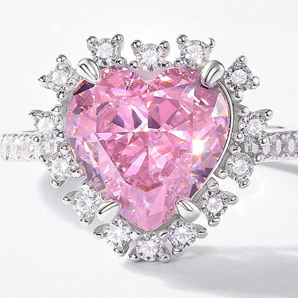 Wholesale Women's Loveshaped High Carbon Diamond Ring S925 Sterling Silver Ice Flower Cut Electroplated Geometric Style