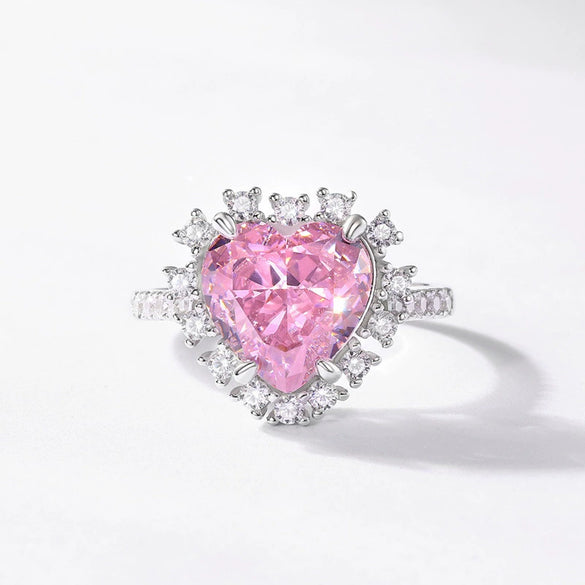 Wholesale Women's Loveshaped High Carbon Diamond Ring S925 Sterling Silver Ice Flower Cut Electroplated Geometric Style