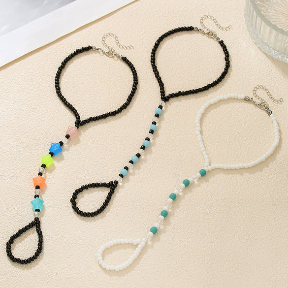 Wholesale Women's Luminous Stone Rice Bead Anklet Geometric Fivepointed Star Design