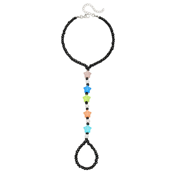Wholesale Women's Luminous Stone Rice Bead Anklet Geometric Fivepointed Star Design