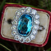 Wholesale Women's Luxury Color Treasure Ring With Sea Blue Zircon Copper Geometric Design