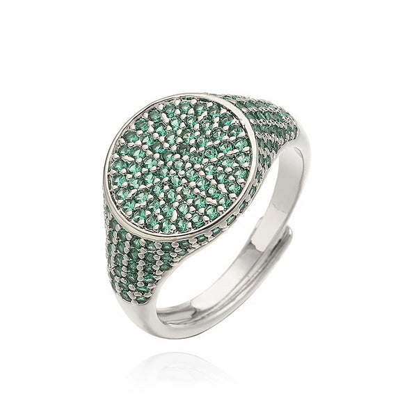 Wholesale Women's Luxury Copper Geometric Round Inlaid Colored Diamond Open Stacked Ring