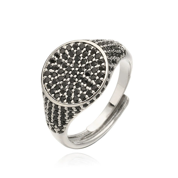 Wholesale Women's Luxury Copper Geometric Round Inlaid Colored Diamond Open Stacked Ring
