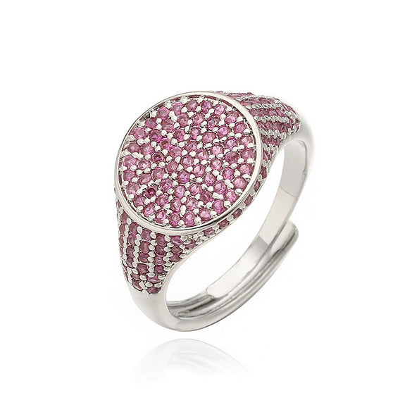 Wholesale Women's Luxury Copper Geometric Round Inlaid Colored Diamond Open Stacked Ring