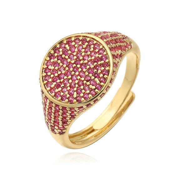 Wholesale Women's Luxury Copper Geometric Round Inlaid Colored Diamond Open Stacked Ring