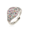 Wholesale Women's Luxury Copper Geometric Round Inlaid Colored Diamond Open Stacked Ring