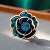 Wholesale Women's Luxury Elegant Zinc Alloy Enamel Oil Dropping Peacock Blue Camellia Flower Brooch