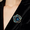 Wholesale Women's Luxury Elegant Zinc Alloy Enamel Oil Dropping Peacock Blue Camellia Flower Brooch