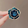 Wholesale Women's Luxury Elegant Zinc Alloy Enamel Oil Dropping Peacock Blue Camellia Flower Brooch