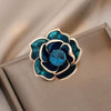 Wholesale Women's Luxury Elegant Zinc Alloy Enamel Oil Dropping Peacock Blue Camellia Flower Brooch