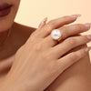 Wholesale Women's Luxury Exaggerated Beaded 316L Stainless Steel Ring Plated 18K Gold Geometric Style Jewelry