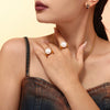 Wholesale Women's Luxury Exaggerated Beaded 316L Stainless Steel Ring Plated 18K Gold Geometric Style Jewelry