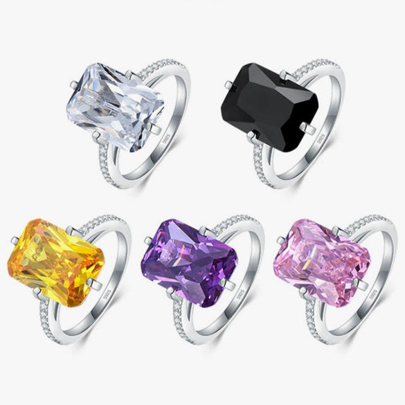 Wholesale Women's Luxury Exaggerated Rectangular Zircon Inlaid Ring S925 Silver With Geometric Pattern Electroplated