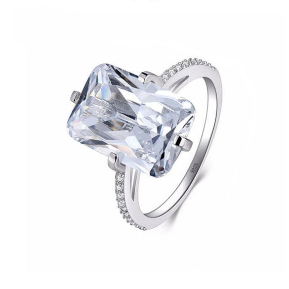 Wholesale Women's Luxury Exaggerated Rectangular Zircon Inlaid Ring S925 Silver With Geometric Pattern Electroplated