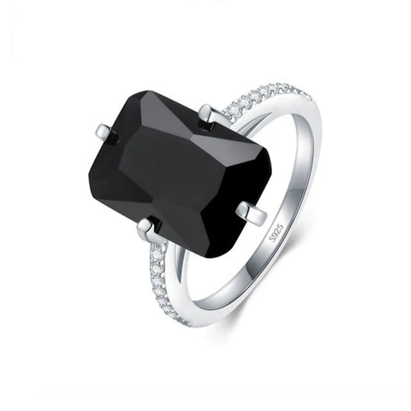 Wholesale Women's Luxury Exaggerated Rectangular Zircon Inlaid Ring S925 Silver With Geometric Pattern Electroplated