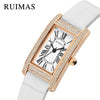 Wholesale Women's Luxury Fashion Quartz Watch With Alloy Case Genuine Leather Strap And Stainless Steel Buckle Embedded With Diamonds Rectangular Dial