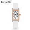 Wholesale Women's Luxury Fashion Quartz Watch With Alloy Case Genuine Leather Strap And Stainless Steel Buckle Embedded With Diamonds Rectangular Dial