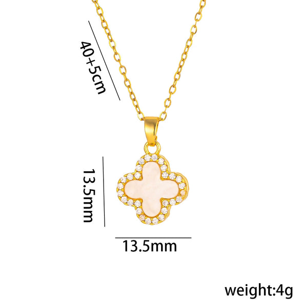Wholesale Women's Luxury Fourleaf Clover Titanium Steel Necklace With Black And White Doublesided Design 18K Goldplated Ochain Geometric Pattern