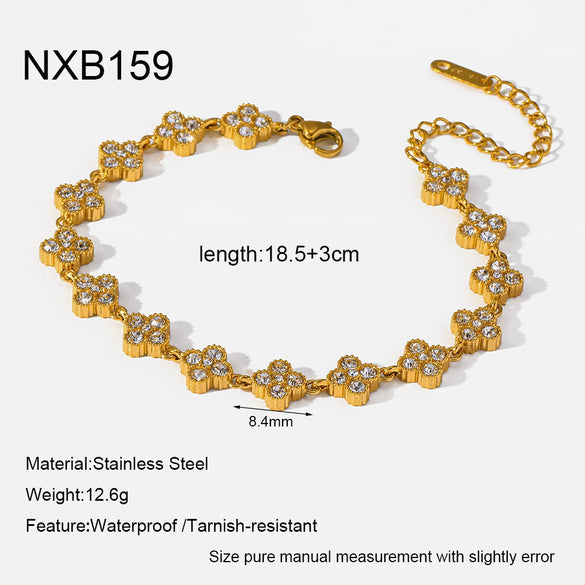 Wholesale Women's Luxury Geometric Heart And Flower Zircon Inlay 18K Goldplated Stainless Steel Bracelet