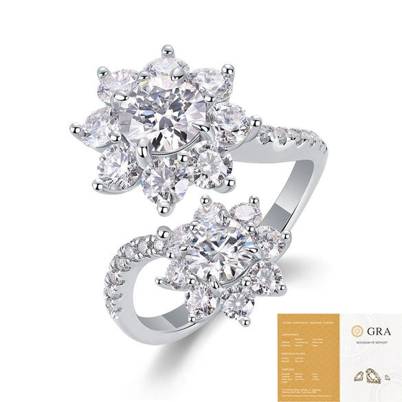 Wholesale Women's Luxury Highend Sense Geometric Moissanite Inlaid Silver Ring