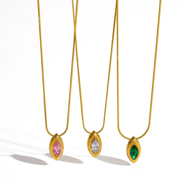Wholesale Women's Luxury Ins Style Geometric Drop Shape Zircon Pendant 18K Gold Plated Titanium Steel And Stainless Steel Necklace With Round Snake Chain