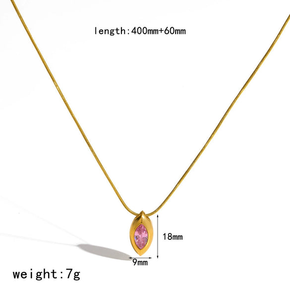 Wholesale Women's Luxury Ins Style Geometric Drop Shape Zircon Pendant 18K Gold Plated Titanium Steel And Stainless Steel Necklace With Round Snake Chain