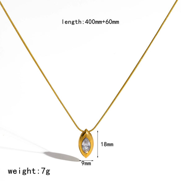 Wholesale Women's Luxury Ins Style Geometric Drop Shape Zircon Pendant 18K Gold Plated Titanium Steel And Stainless Steel Necklace With Round Snake Chain