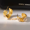 Wholesale Women's Luxury 18K Gold Plated Stainless Steel C Shaped Flower Earrings Set With Pearls And Diamonds