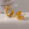 Wholesale Women's Luxury 18K Gold Plated Stainless Steel C Shaped Flower Earrings Set With Pearls And Diamonds