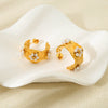 Wholesale Women's Luxury 18K Gold Plated Stainless Steel C Shaped Flower Earrings Set With Pearls And Diamonds