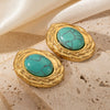 Wholesale Women's Luxury Oval Titanium Steel Earrings Inlaid With Natural Stone Geometric Style 18K Gold Plated