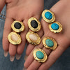 Wholesale Women's Luxury Oval Titanium Steel Earrings Inlaid With Natural Stone Geometric Style 18K Gold Plated