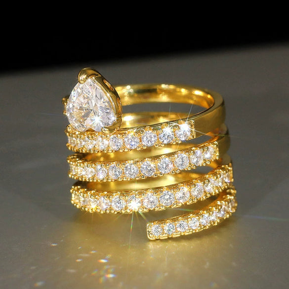 Wholesale Women's Luxury Ring Copper Heartshaped Geometric Zircon Jewelry